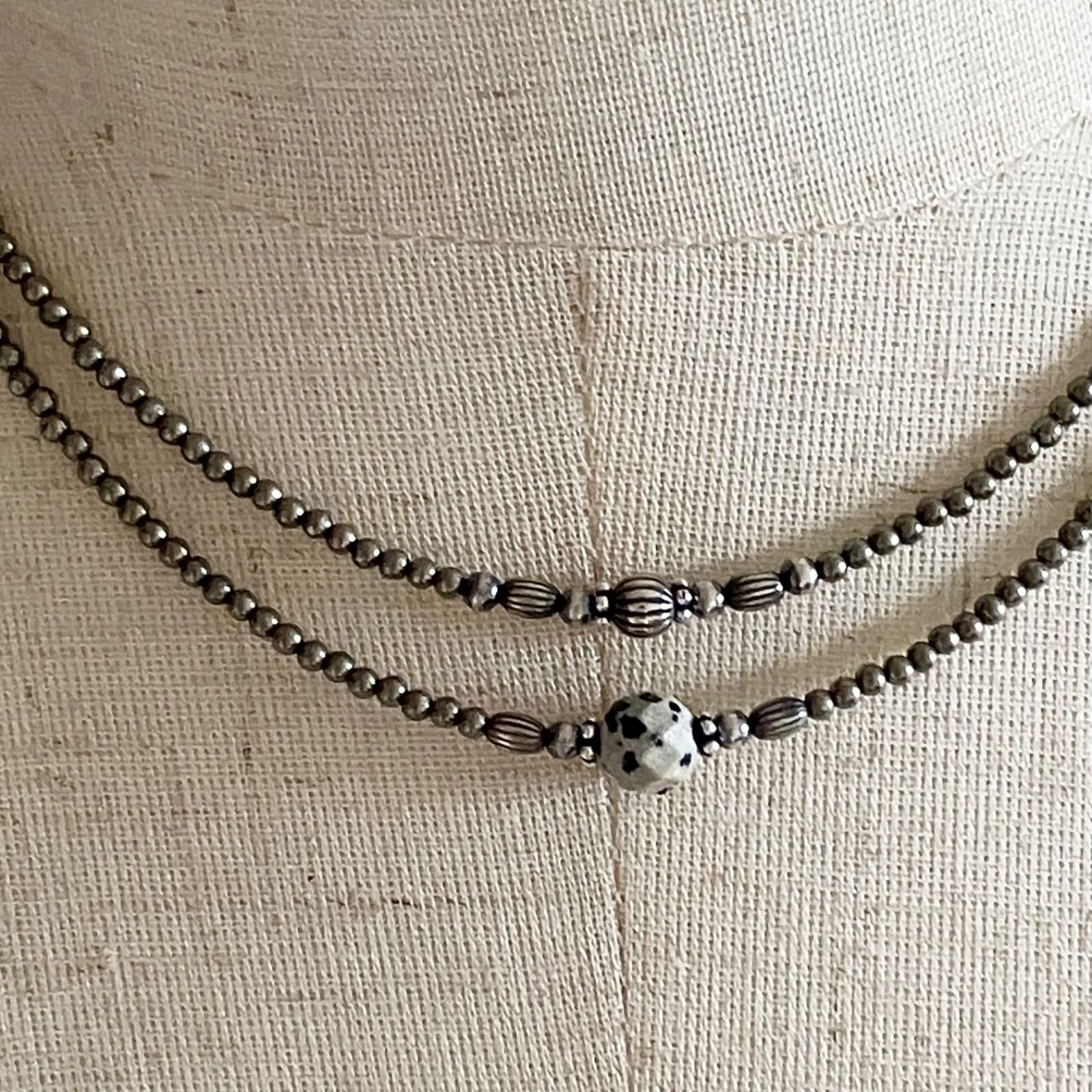 silver925 ナバホパール×2mm パイライト×ダルメシアンジャスパーの