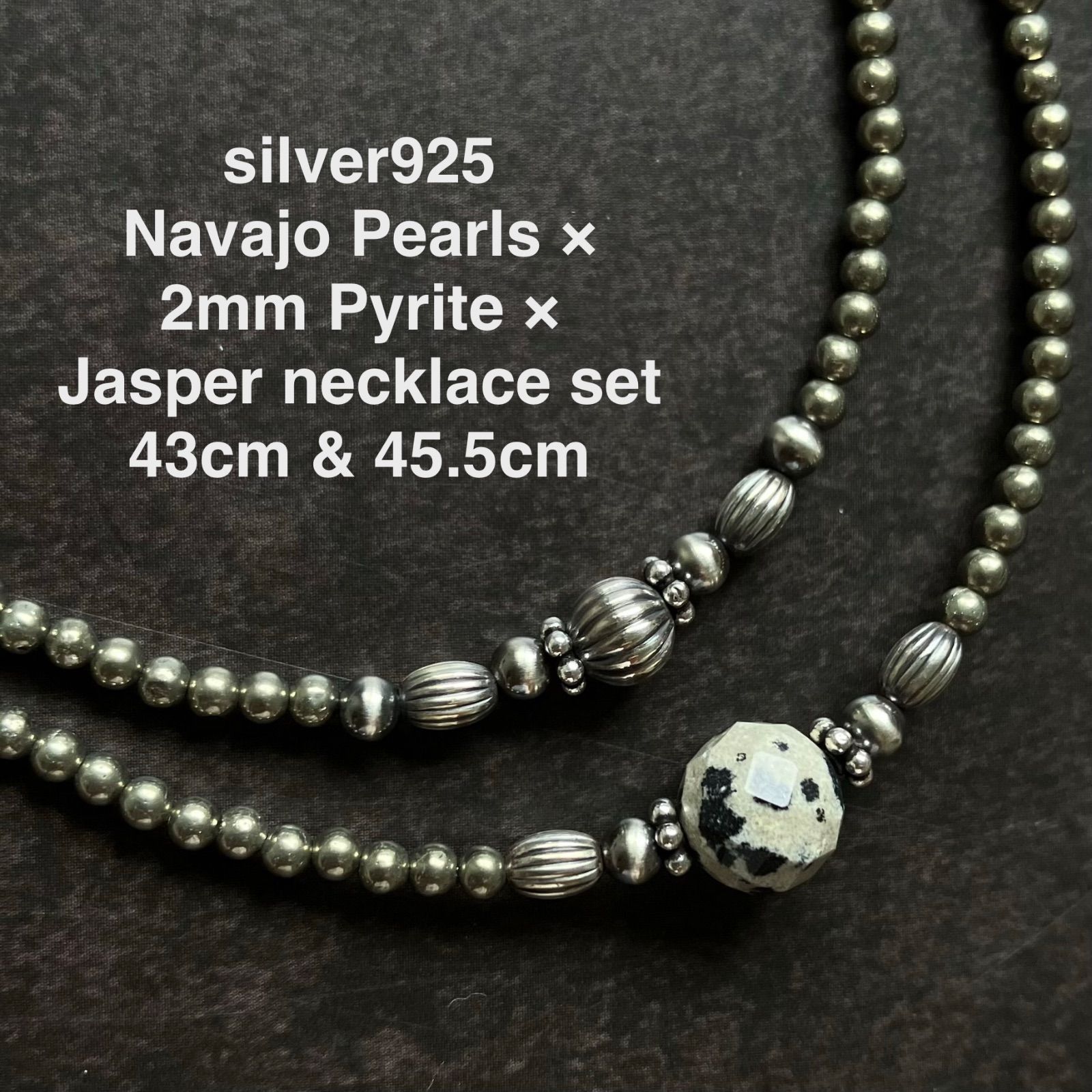 silver925 ナバホパール×2mm パイライト×ダルメシアンジャスパーの