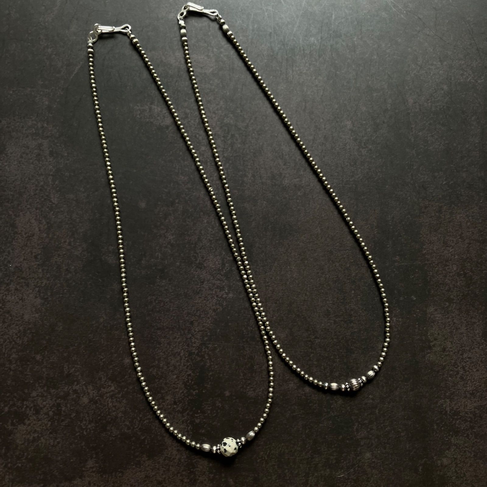 silver925 ナバホパール×2mm パイライト×ダルメシアンジャスパーの