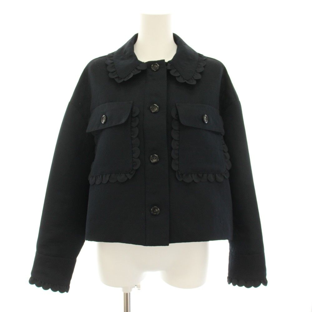 ヨリ yori 25SS フリルスカラップショートジャケット アウター 36 紺