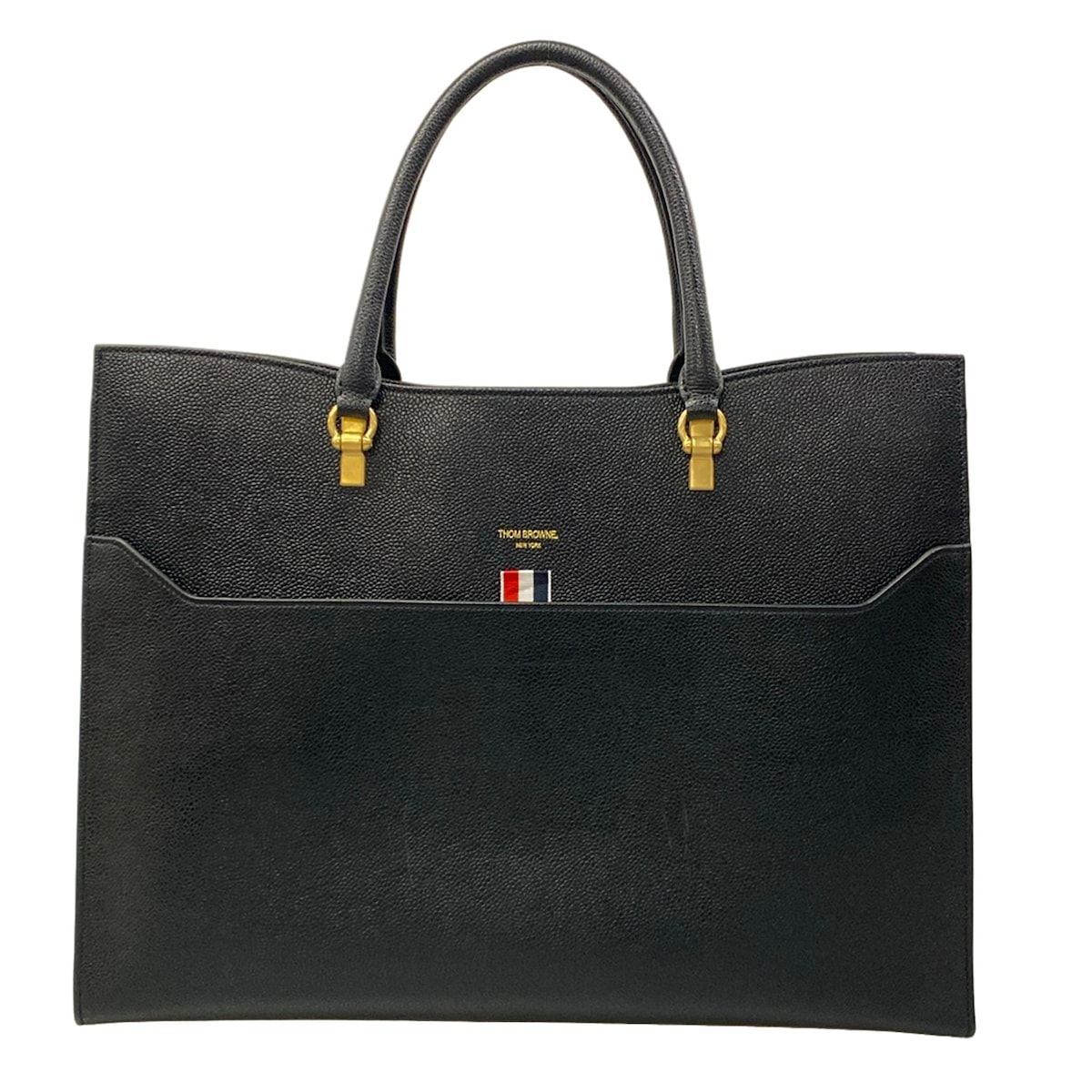 THOM BROWNE(トムブラウン) トートバッグ ラージデュエットトート 黒 レザー
