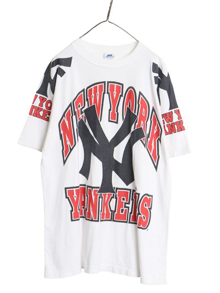 90's USA製 ヤンキース 3面 プリント Tシャツ メンズ XL オールド MLB オフィシャル 大リーグ 野球 ヘビーウェイト コットン 大きいサイズ