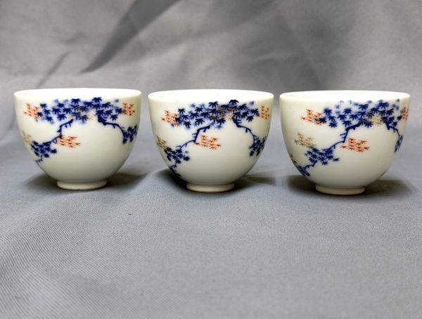 DM123 伊万里焼 畑萬陶苑 煎茶碗 3客 紅葉 煎茶器 茶道具 骨董 - メルカリ