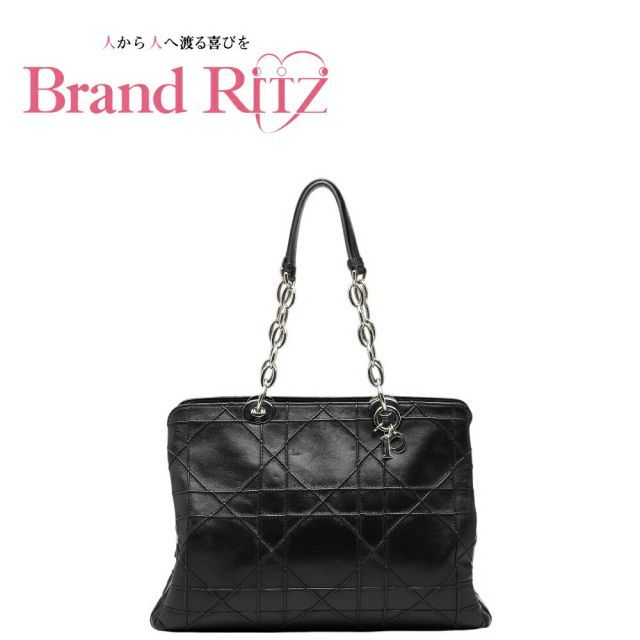 中古 ディオール カナージュ グランヴィル チェーン ハンドバッグ ブラック レザー レディース Dior 【送料無料】【西神店】