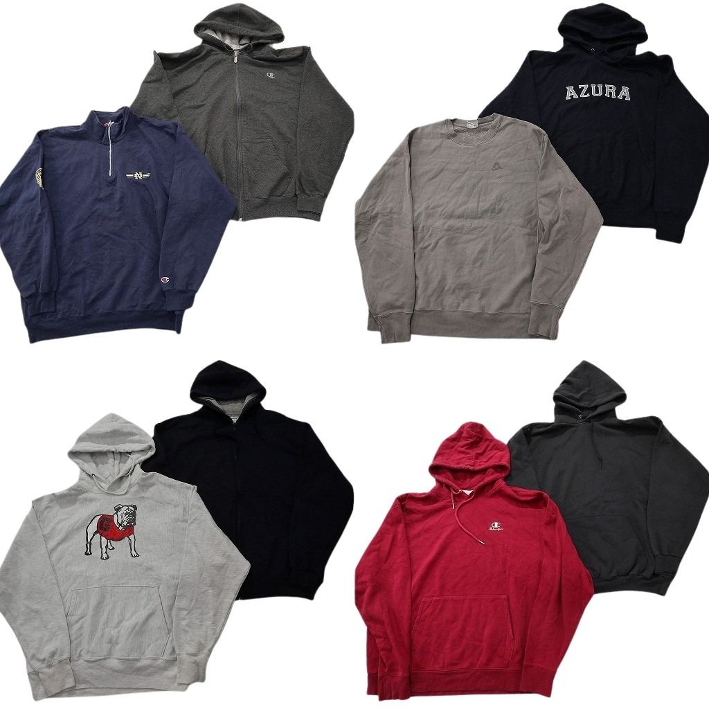 古着卸 まとめ売り チャンピオン スウェット 8枚セット ( メンズ XL ) ジップフーディー ワンポイント 無地 フーディー 中古 古着 NF5507
