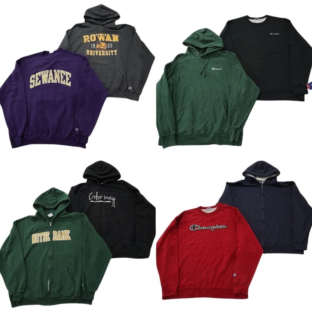 古着卸 まとめ売り チャンピオン スウェット 8枚セット ( メンズ 2XL ) フーディー カレッジ風 ジップフーディー 中古 古着 NF5515
