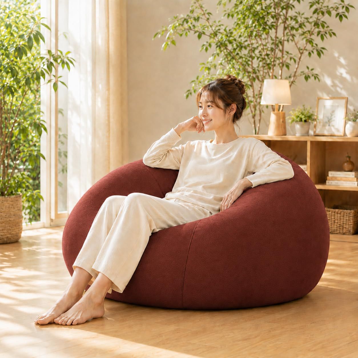 ビーズクッション 特大 70×60cm 一人掛け 人をダメにする ビーズソファ クッションソファ 体にフィット やわらかい 軽量 取っ手付き 洗えるカバー 無臭 座布団 フロアクッション リラックス おしゃれ リビング 寝室 (ブラウン, Ｍ)
