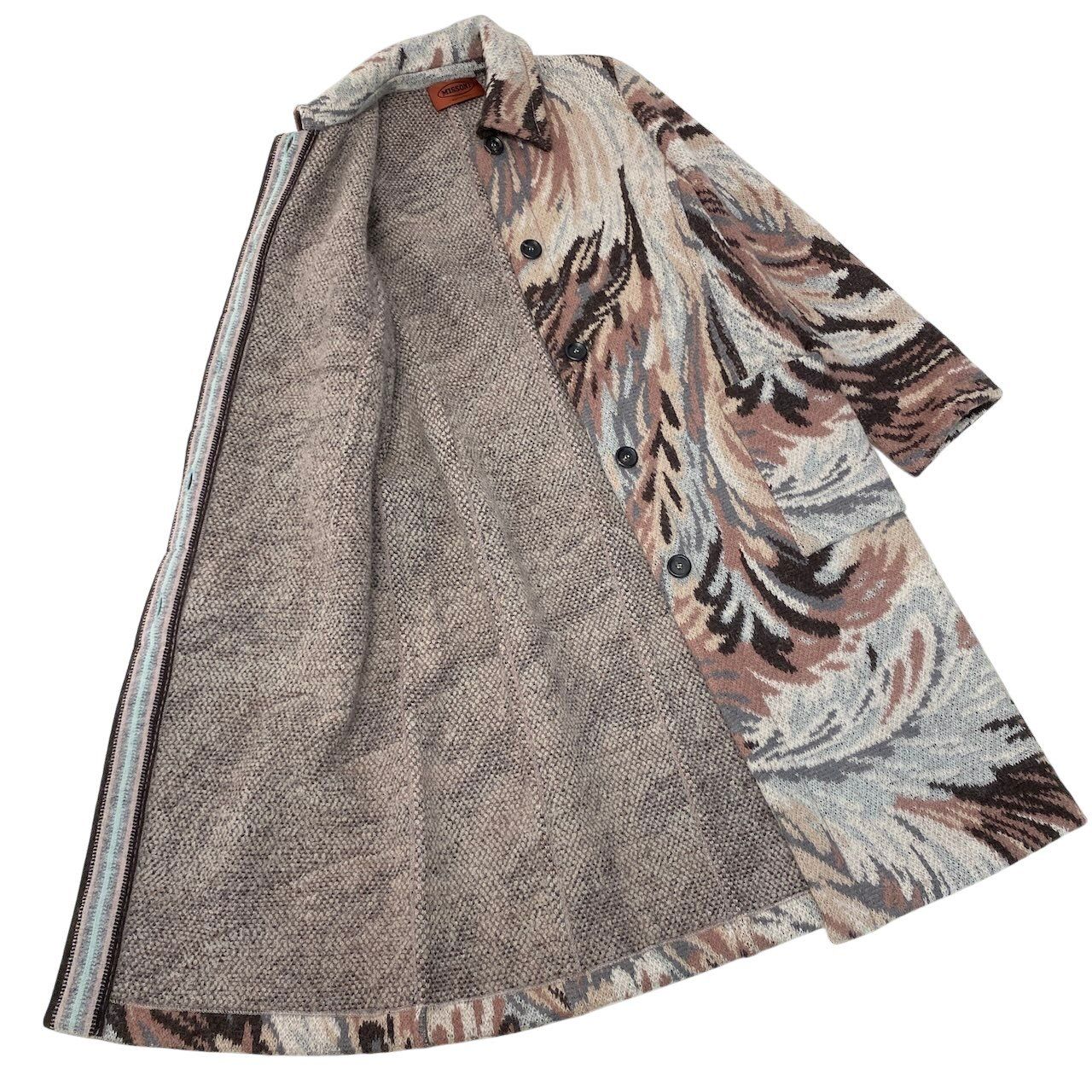 81g4 MISSONI ミッソーニ ステンカラーコート 総柄 ウールモヘヤ混