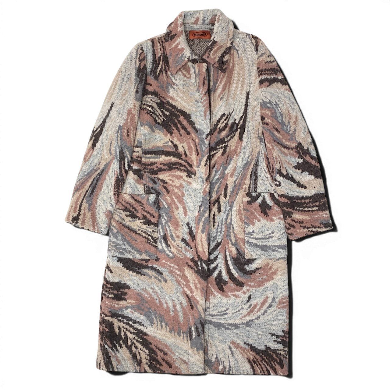 81g4 MISSONI ミッソーニ ステンカラーコート 総柄 ウールモヘヤ混