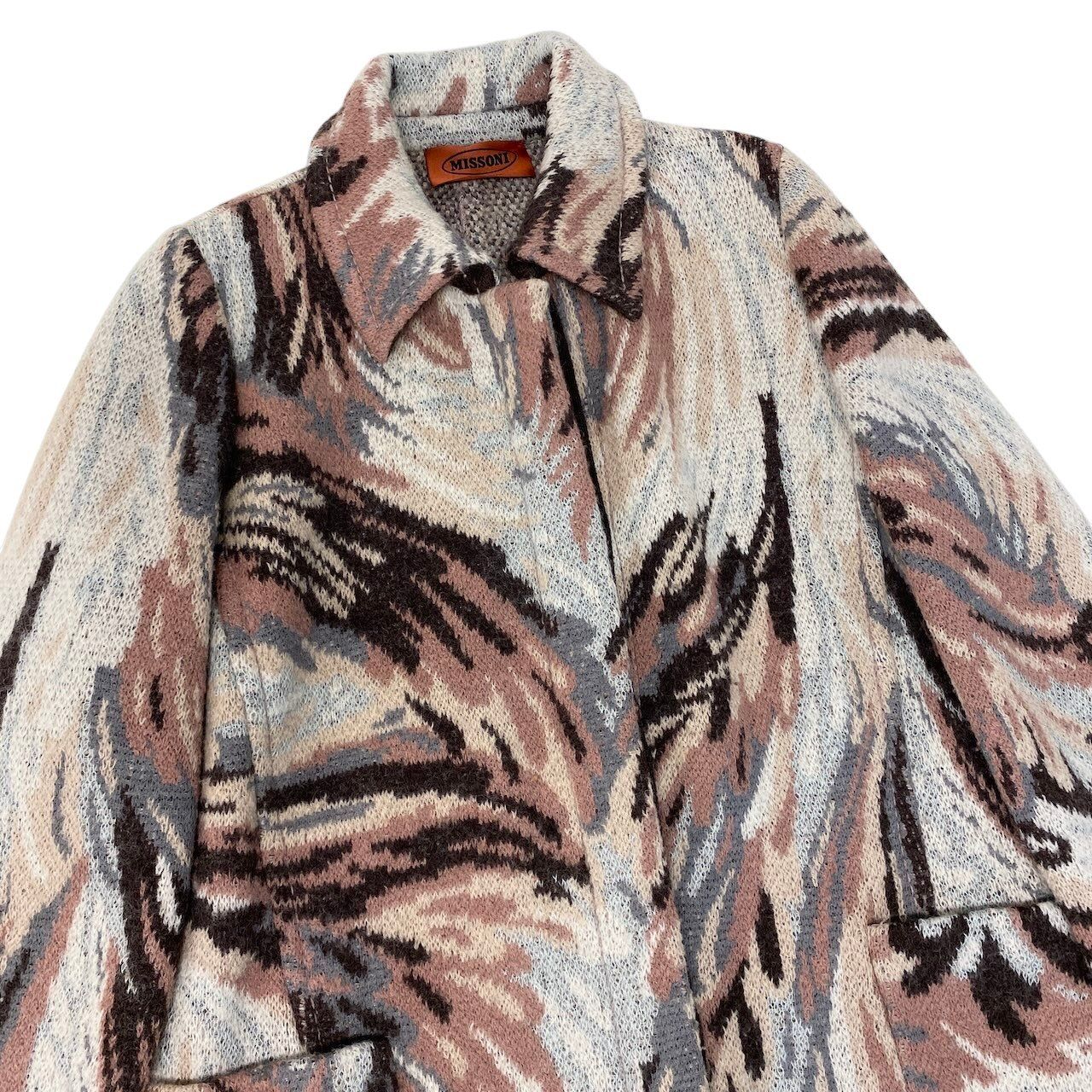 81g4 MISSONI ミッソーニ ステンカラーコート 総柄 ウールモヘヤ混