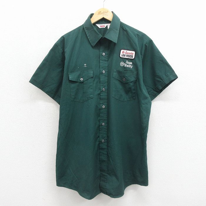 XL/古着 半袖 ワーク シャツ メンズ 90年代 90s ロープライス ロング丈 USA製 グリーン 26jun12