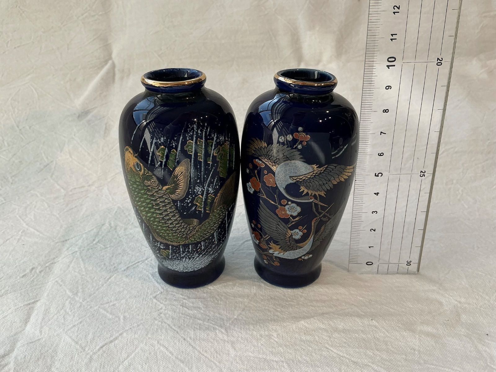 昭和レトロ 花瓶 2点セット 鶴 鯉 和柄 一輪挿し 花器 ヴィンテージ