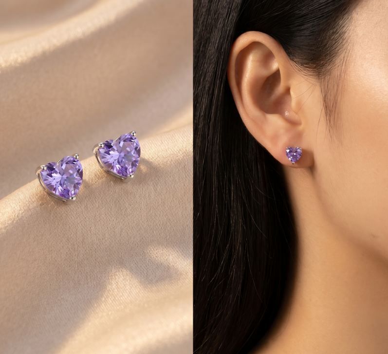 Jouete ピアス プラチナカラー 18K RGP プラチナ ダイヤ CZ 紫 ハート ピアス yp5086 - メルカリ