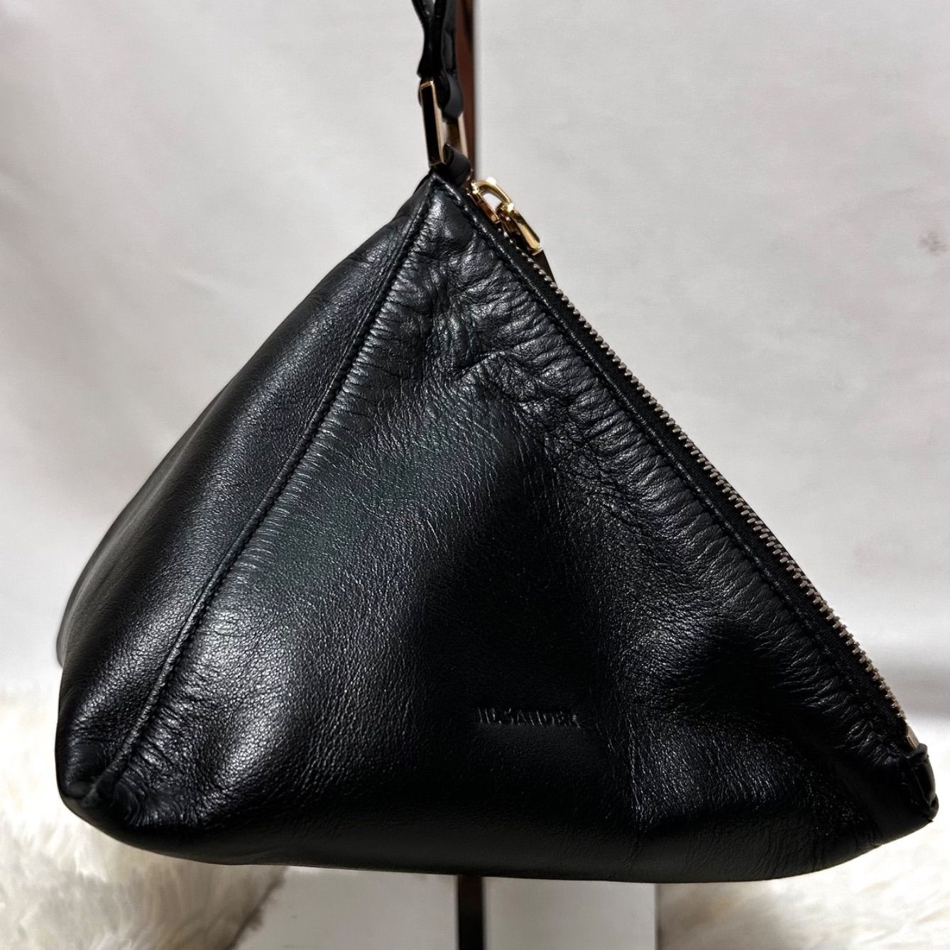 美品 jil sander トライアングルポーチ ハンドバッグ レザー 革 三角 