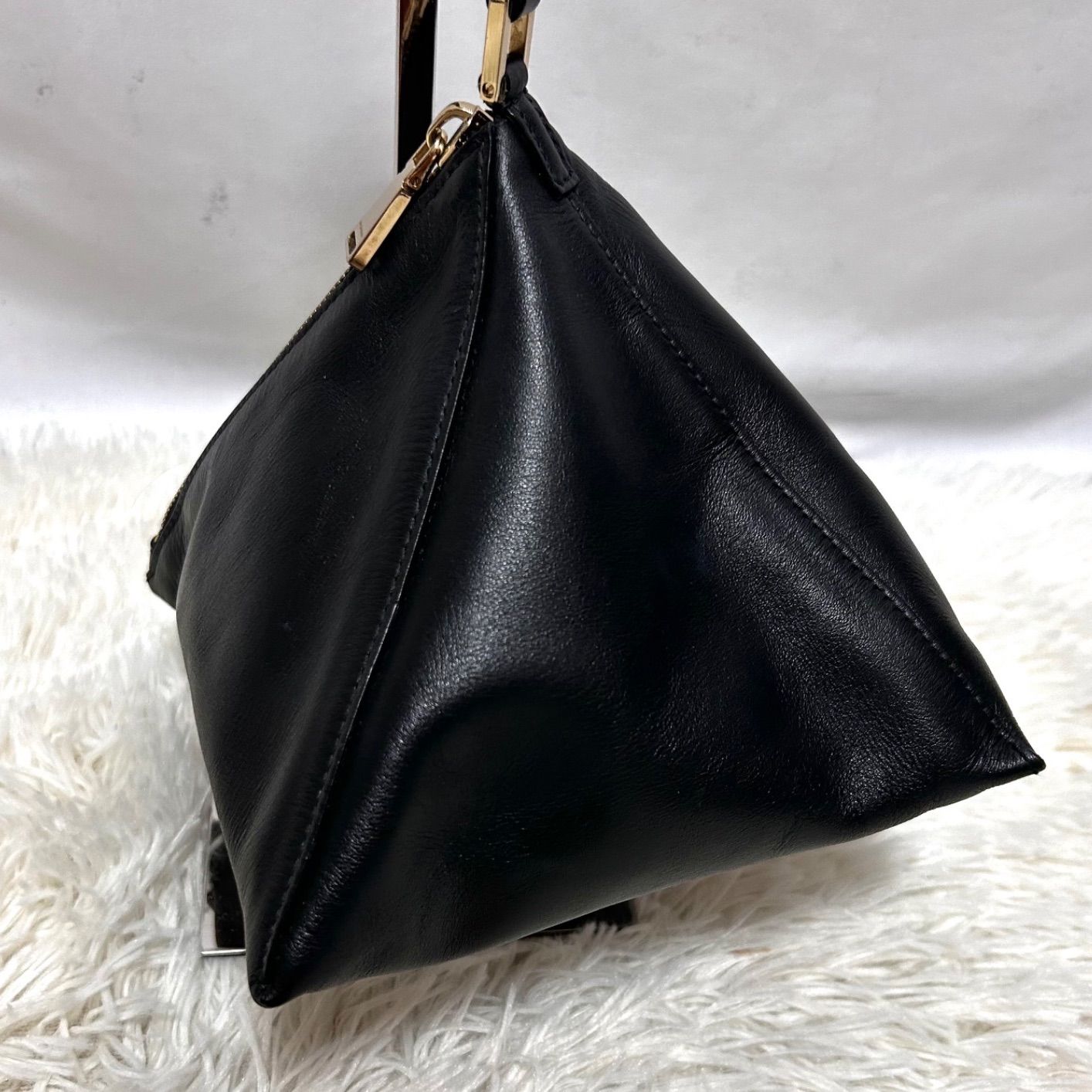 美品 jil sander トライアングルポーチ ハンドバッグ レザー 革 三角 