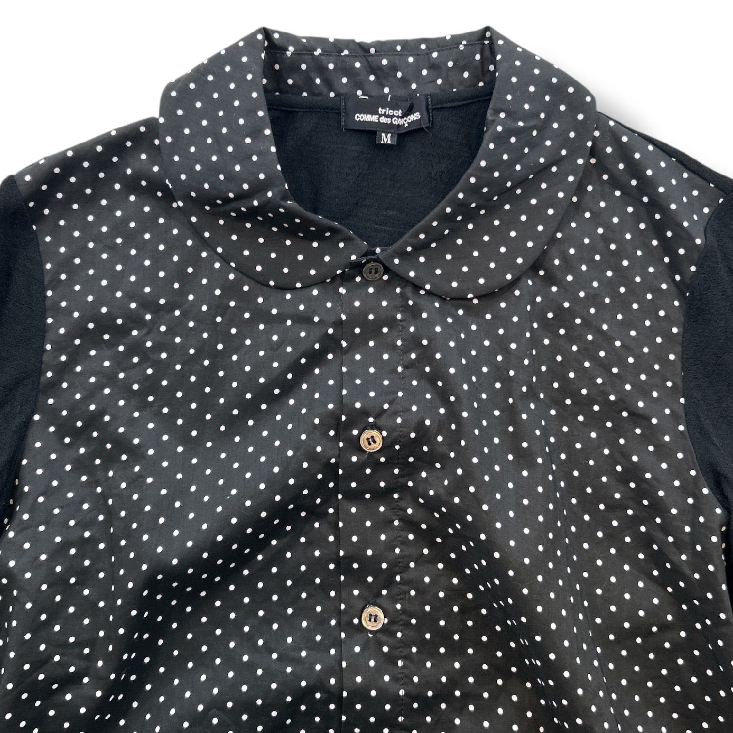 トリココムデギャルソン　丸襟ブラウス　シャツ　花柄　異素材　黒　ブラック tricot COMME des GARCONS トリココムデギャルソン コットン ウール