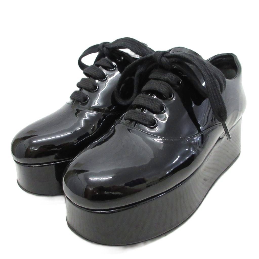 miumiu パテントレザー 厚底シューズ 黒 24cm相当 ミュウミュウ miumiu レースアップシューズ パテント 厚底