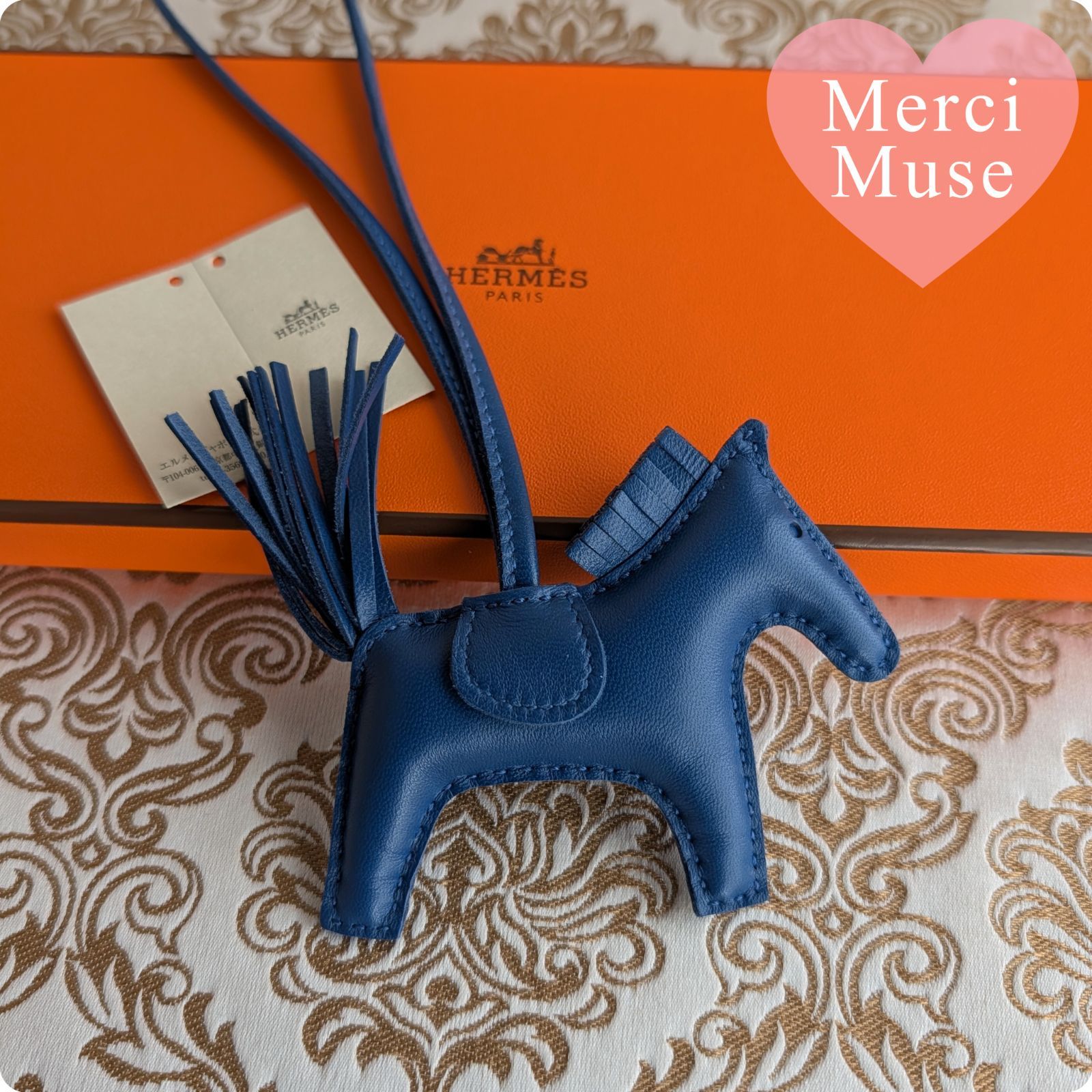 Hermès ロデオチャーム PM ブルー系 新品未使用 レザー 2022年購入 ❤未使用品❤ロデオチャームPM ブルータイ ネイビー エルメス W刻印