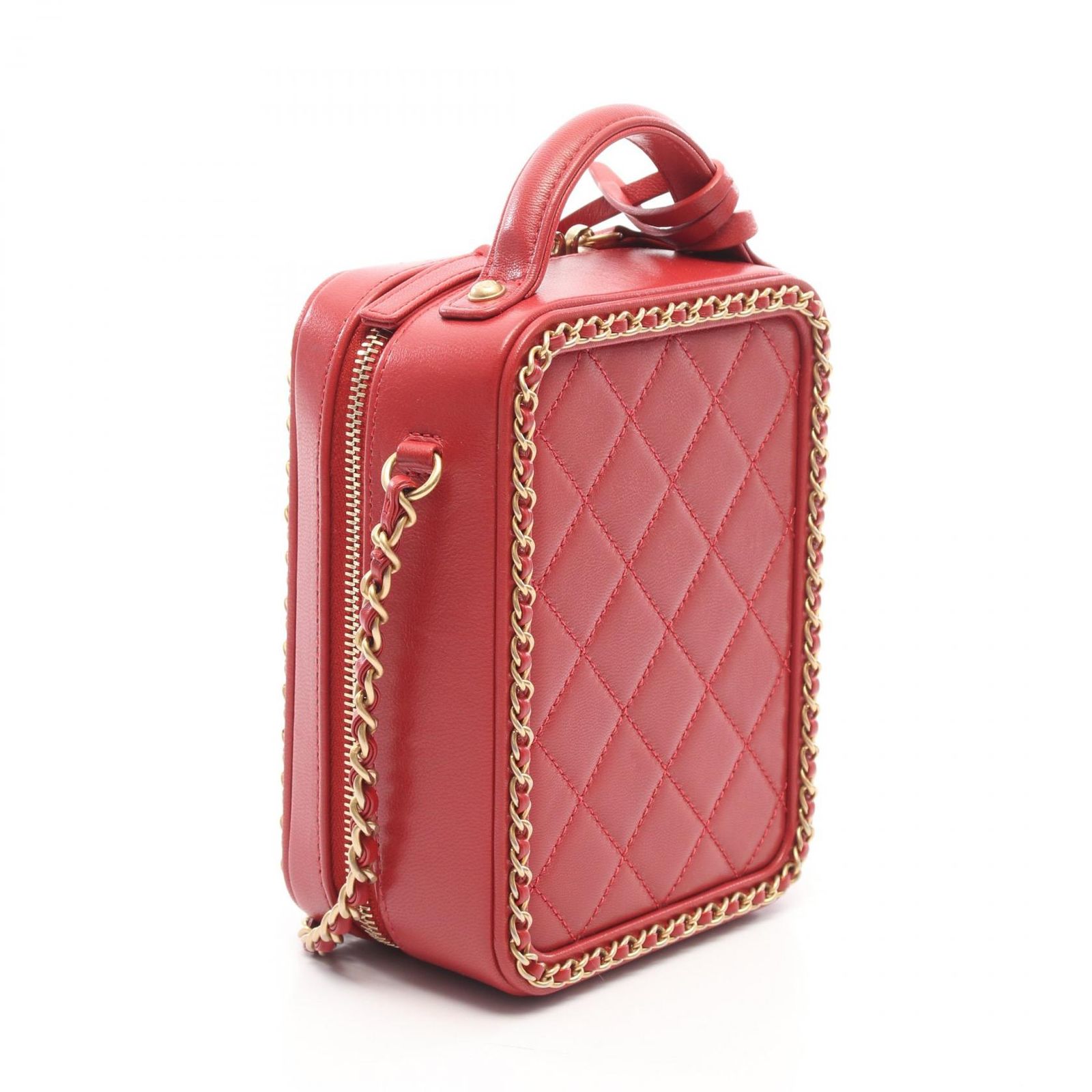 シャネル CCフィリグリー ショルダー　バニティ レッド キャビアスキン レザー シャネル CHANEL ショルダーバッグ CCフィリグリー 2WAY レッド レザー