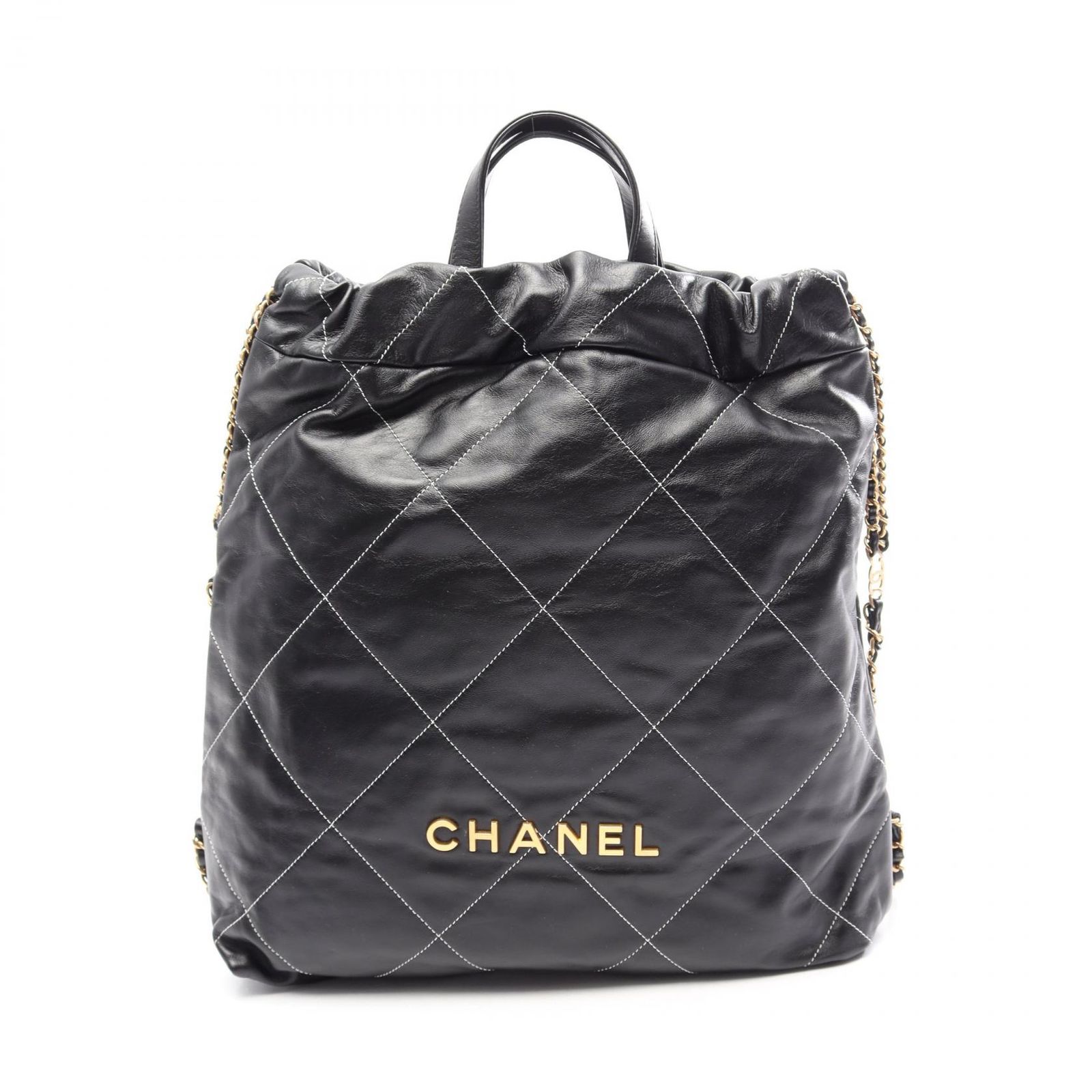CHANEL ブラックレザーリュックサック シャネル CHANEL リュックサック バックパック シャネル 22 ラージ