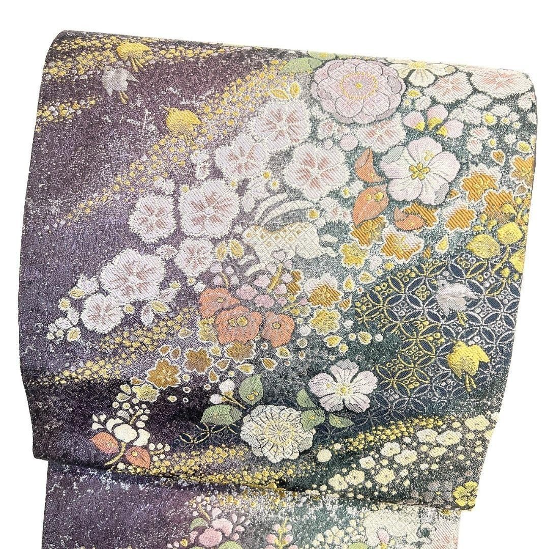 袋帯　本金箔　プラチナ箔　辻ヶ花　うさぎ　花模様　金糸　着物　052b 袋帯 本金箔 プラチナ箔 辻ヶ花 うさぎ 花模様 金糸 着物 052b - メルカリ