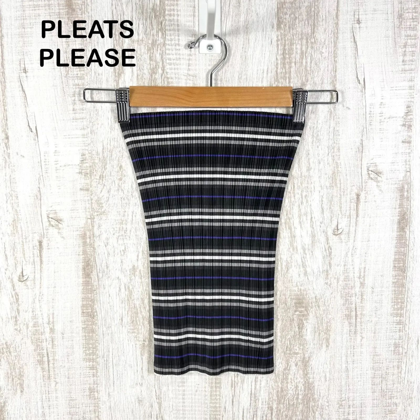 美品 PLEATS PLEASE ISSEY MIYAKE プリーツプリーズ イッセイミヤケ ボーダー スヌード ネックウォーマー ブラック マフラー