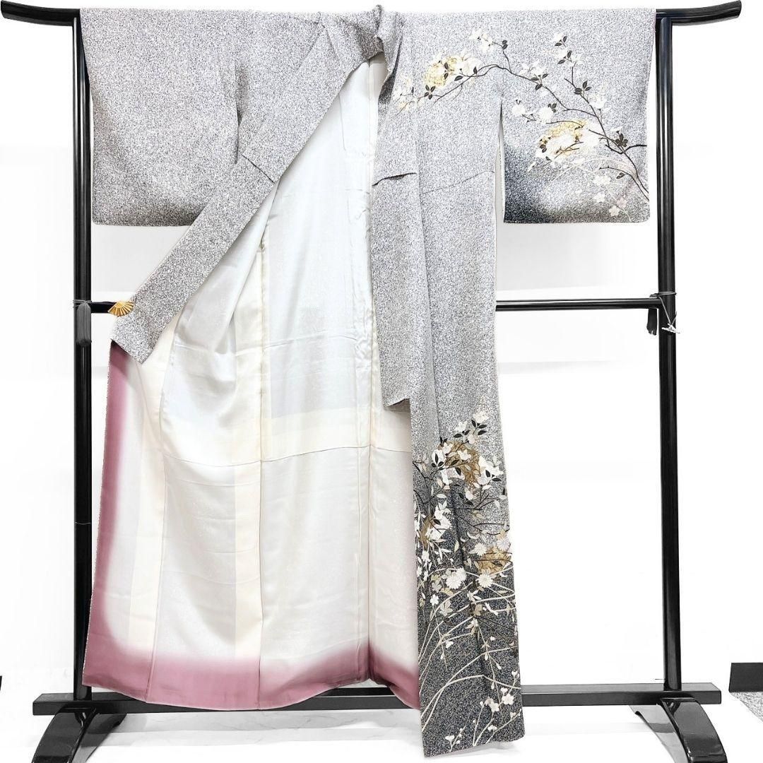 付け下げ 身丈158 裄64.5 金彩 たたき染 扇 桜 菊花 着物 053b - メルカリ