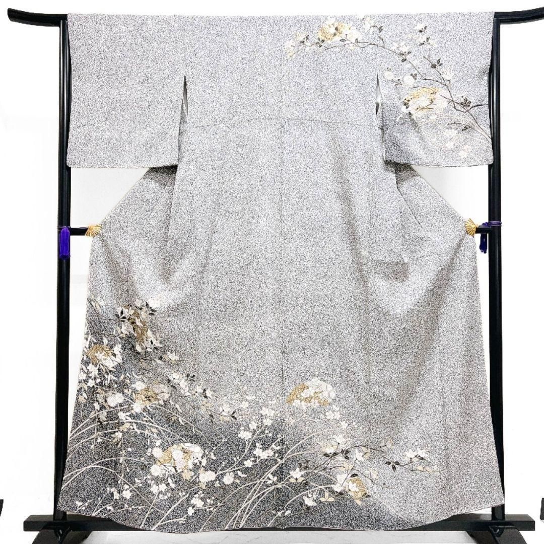 付け下げ 身丈158 裄64.5 金彩 たたき染 扇 桜 菊花 着物 053b - メルカリ