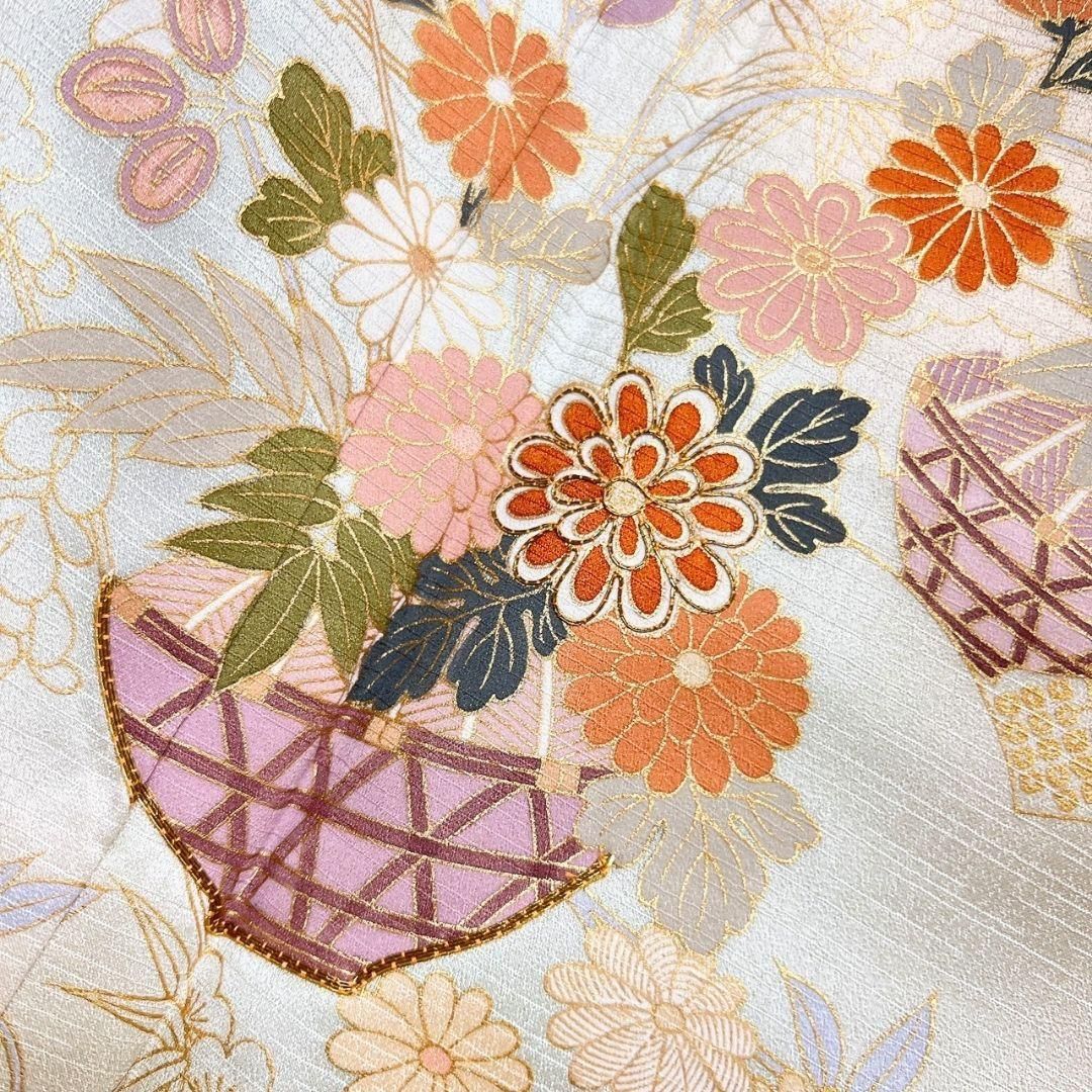 未着用 訪問着 身丈163 裄65 金駒刺繍 菊花 枝垂れ花模様 着物 053b