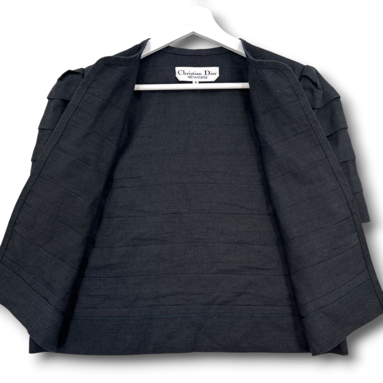 Christian Dior ノーカラージャケット ショート丈 黒 半袖 M Christian 
