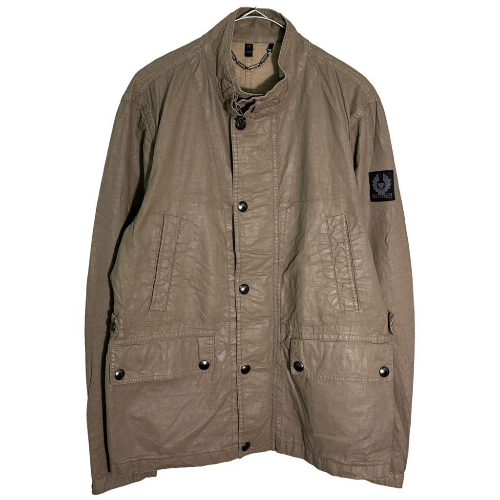 Belstaff ベルスタッフ コーティングリネン モーターサイクルジャケット ベージュ(メンズ 48)中古 古着 Y5069 Belstaff ベルスタッフ コーティングリネン モーターサイクル