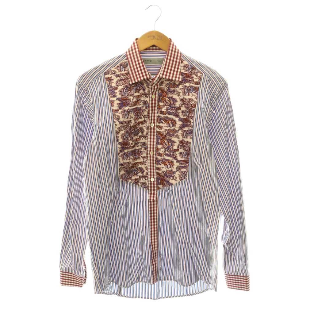 エトロ ETRO ペイズリー ストライプ 長袖シャツ コットン 赤 レッド