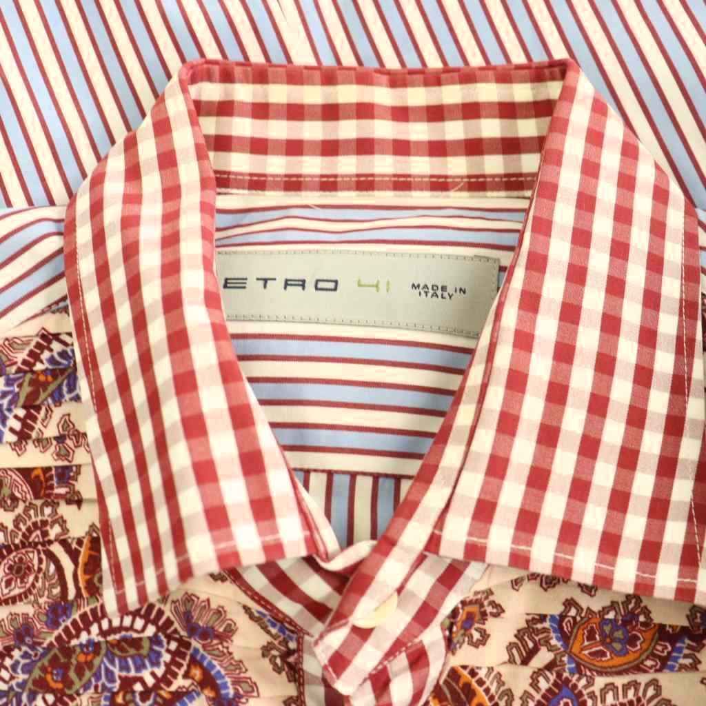 エトロ ETRO ペイズリー ストライプ 長袖シャツ コットン 赤 レッド