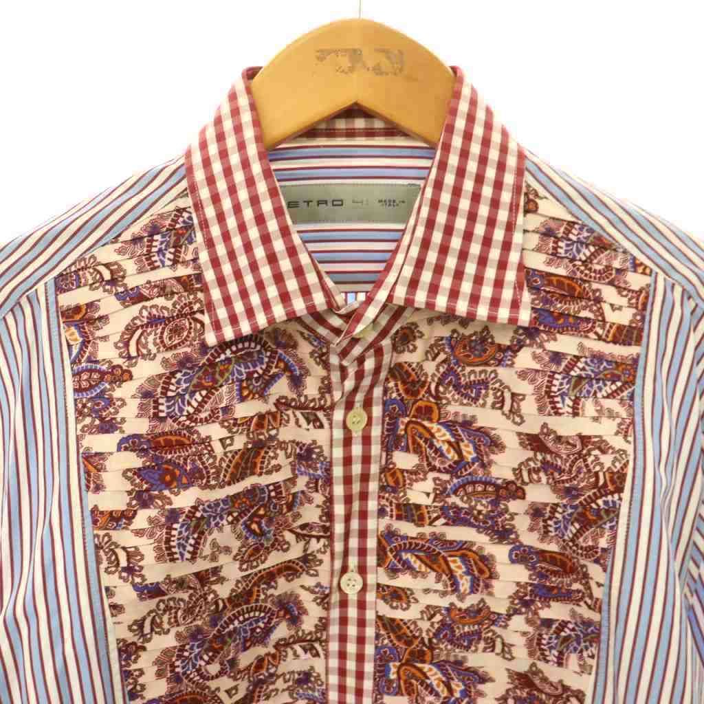 エトロ ETRO ペイズリー ストライプ 長袖シャツ コットン 赤 レッド