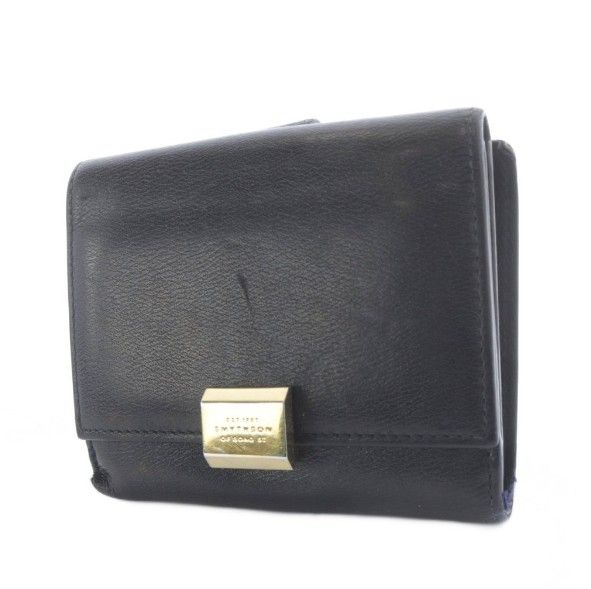 S.I SMYTHSON 二つ折り財布　ブラック スマイソン SMYTHSON 二つ折り財布 コンパクトウォレット レザー 黒