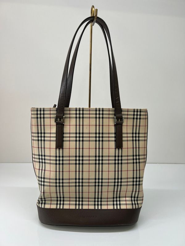 中古品】 BURBERRY バーバリー NOVA CHECK CANVAS TOTE BAG ノバ
