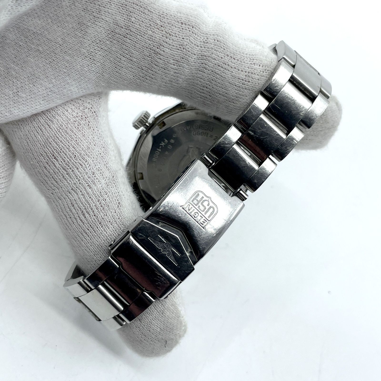 メンズ ELGIN FK-1008-E 自動巻き メンズ 腕時計 シルバー 稼働品