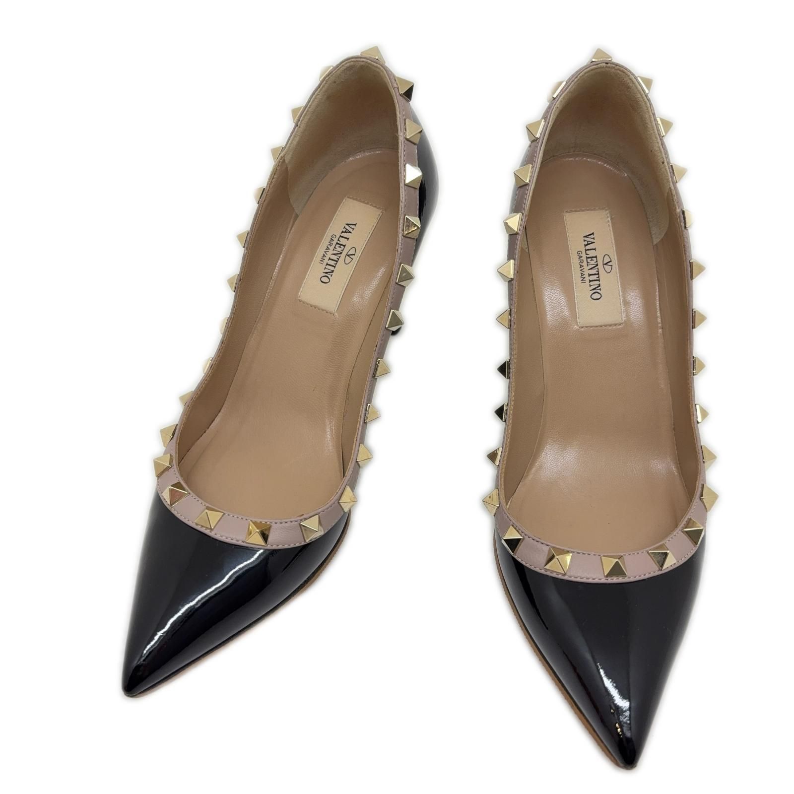 Valentino ヴァレンチノ 靴 ロックスタッズ パンプス くつ レザー ブラック 【中古】【200】