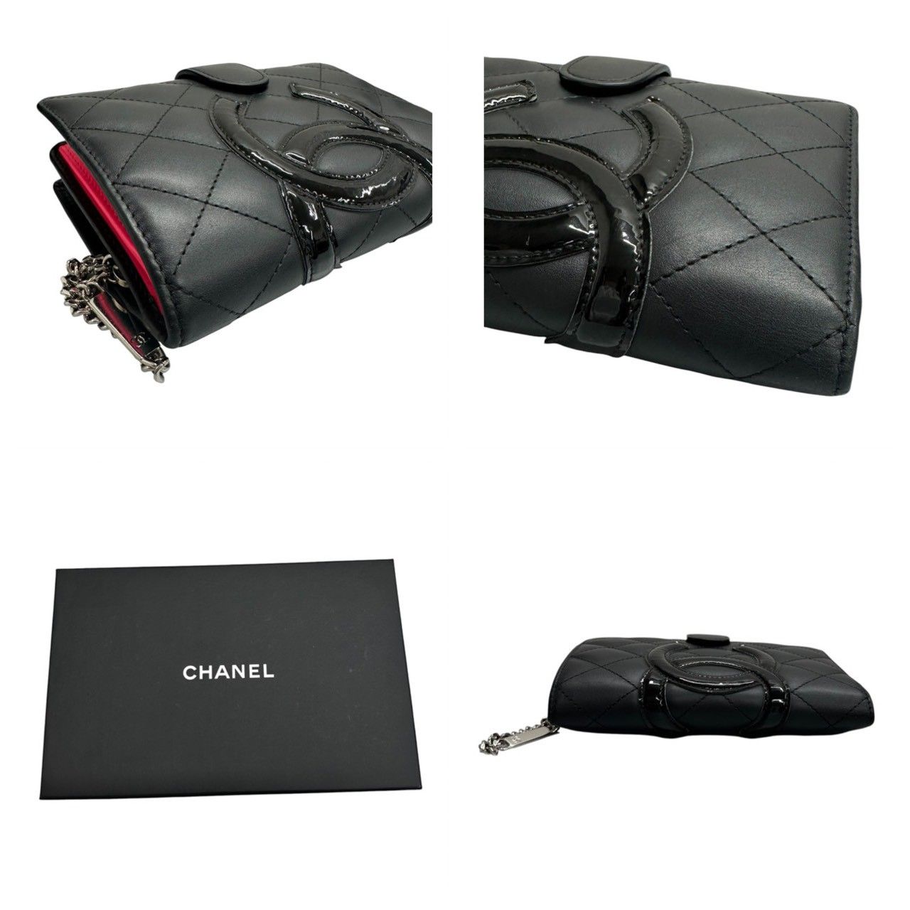【超美品】 CHANEL シャネル 二つ折り 財布 カンボンライン ブラック 美品 CHANEL シャネル カンボンライン ココマーク ブラック ピンク