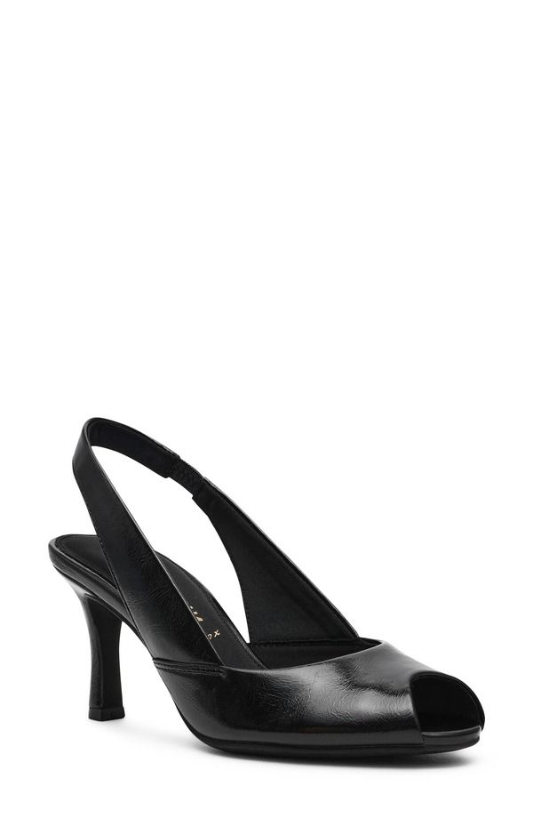 アンクライン レディース シューズ ヒール Anne Klein Jovi Slingback Peep Toe Pump Black Crinkle ブラック