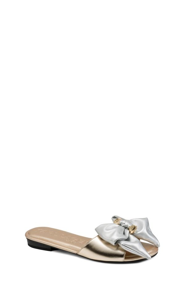 カール ラガーフェルド レディース シューズ サンダル KARLAGERFELD PARIS Ciaran Bow Slide Sandal White Gold Silver ホワイト
