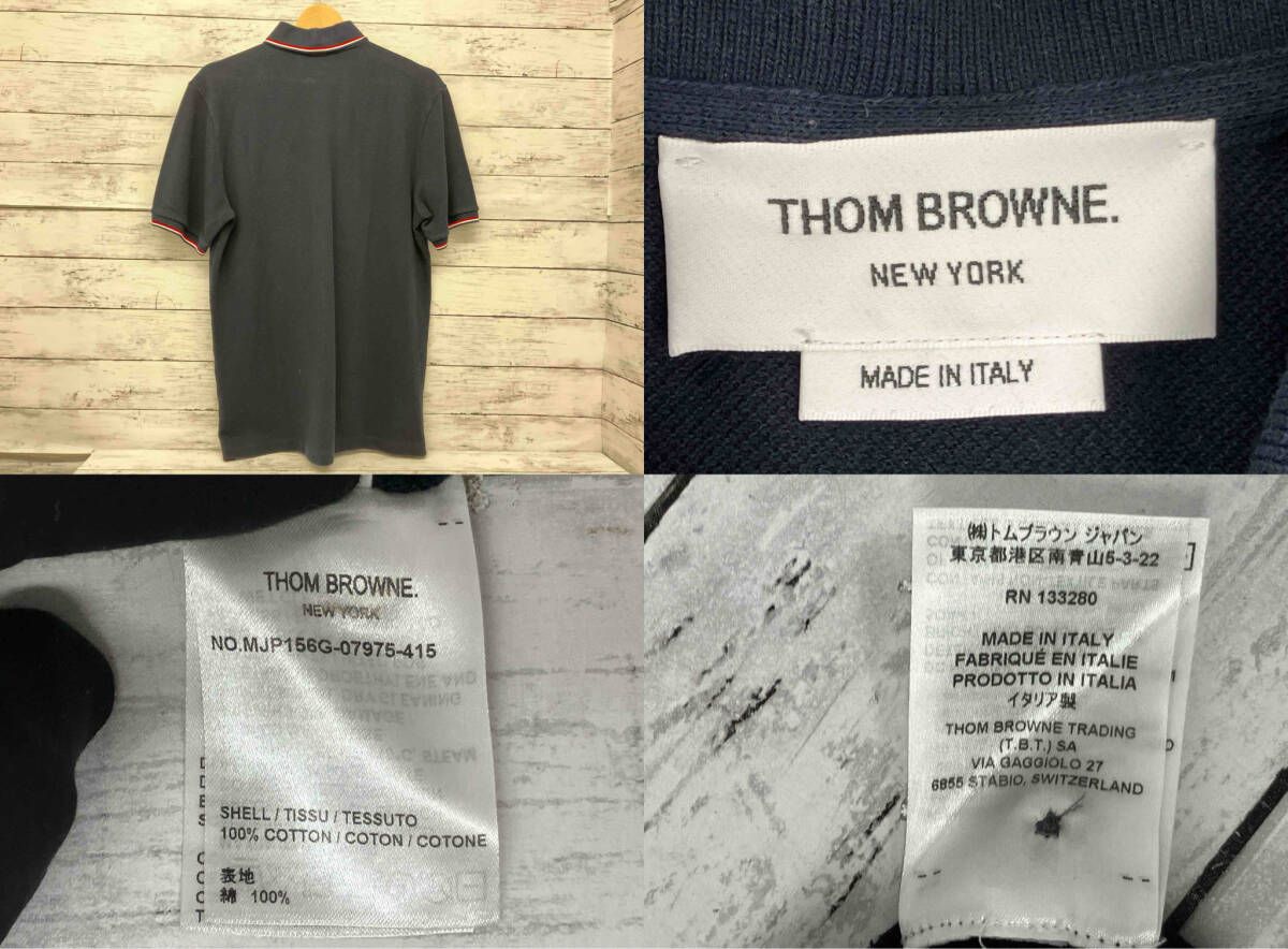 THOM BROWNE/トムブラウン/半袖ポロシャツ/ネイビー/イタリア製/サイズ