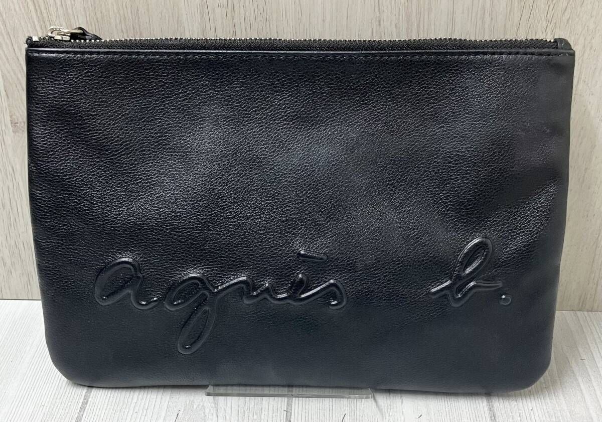 agnes b. アニエスベー エンボスロゴ ショルダーバッグ ブラック