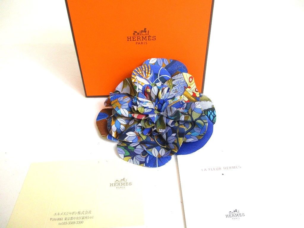 希少　HERMES エルメス ブローチ ヘアクリップ シルク フラワー 美品 エルメス HERMES フラワーモチーフ シルク フローラ コサージュ
