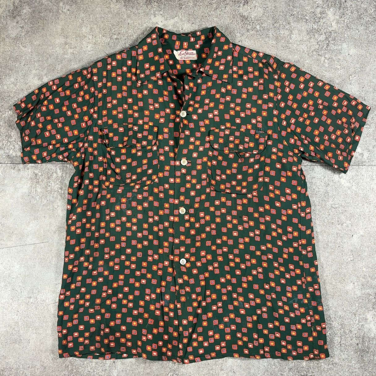 LEVI'S リーバイス 40’s 50's Levi Strauss 開襟アロハシャツ ヴィンテージシャツ グリーン 総柄 vintage アメリカ製 LEVI'S リーバイス 40's 50's Levi Strauss 開襟アロハシャツ