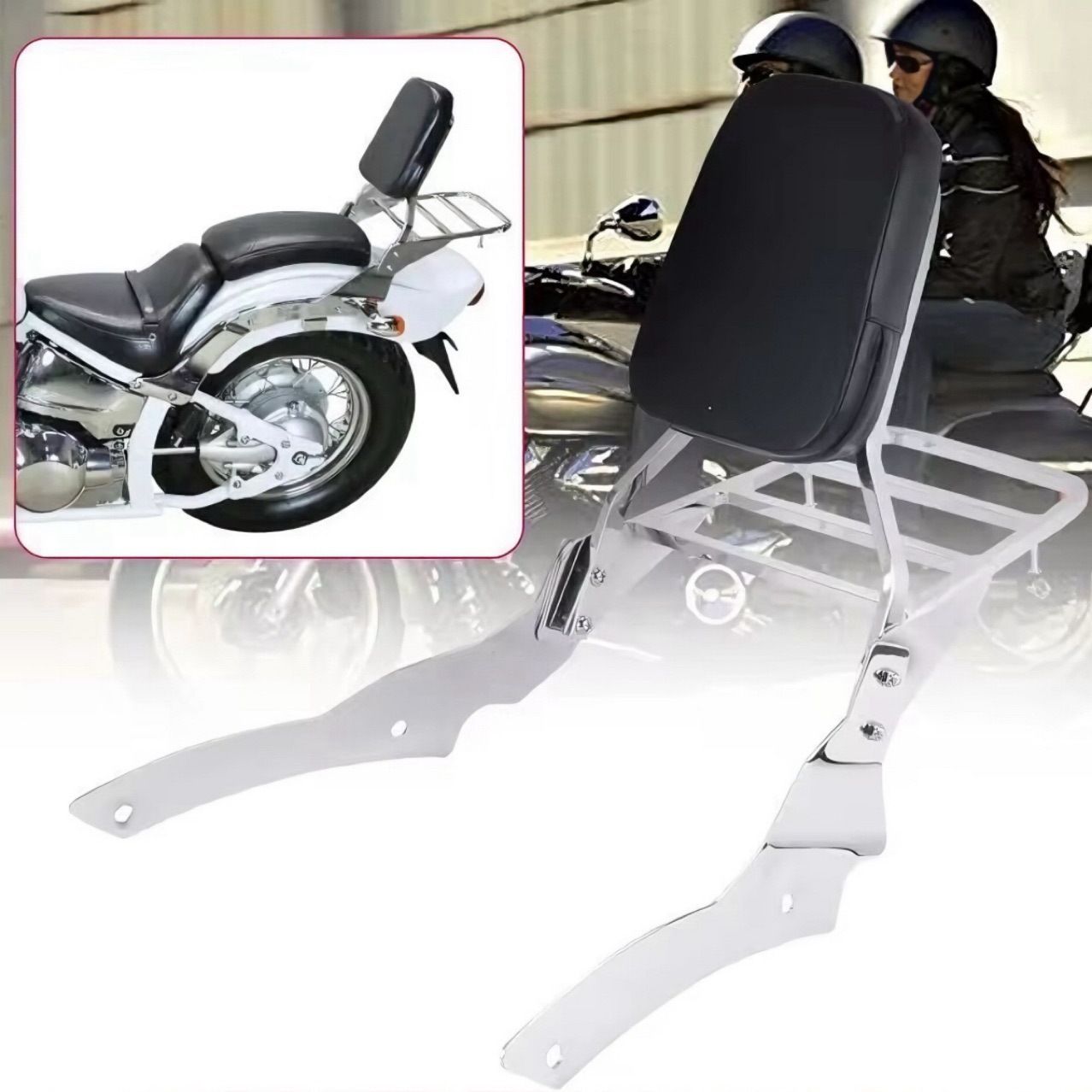 ヤマハ Yamaha ドラッグスター DS400 XVS650 Custom 1996-2017年対応 リアバックレスト キャリア一体型 スチール製 ボルト固定 外装アクセント