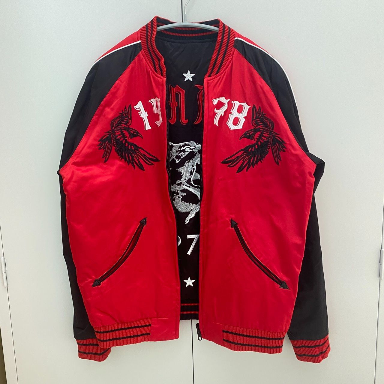 豊】希少 DIESEL リバーシブル スカジャン ナイロン S 赤 黒 レッド