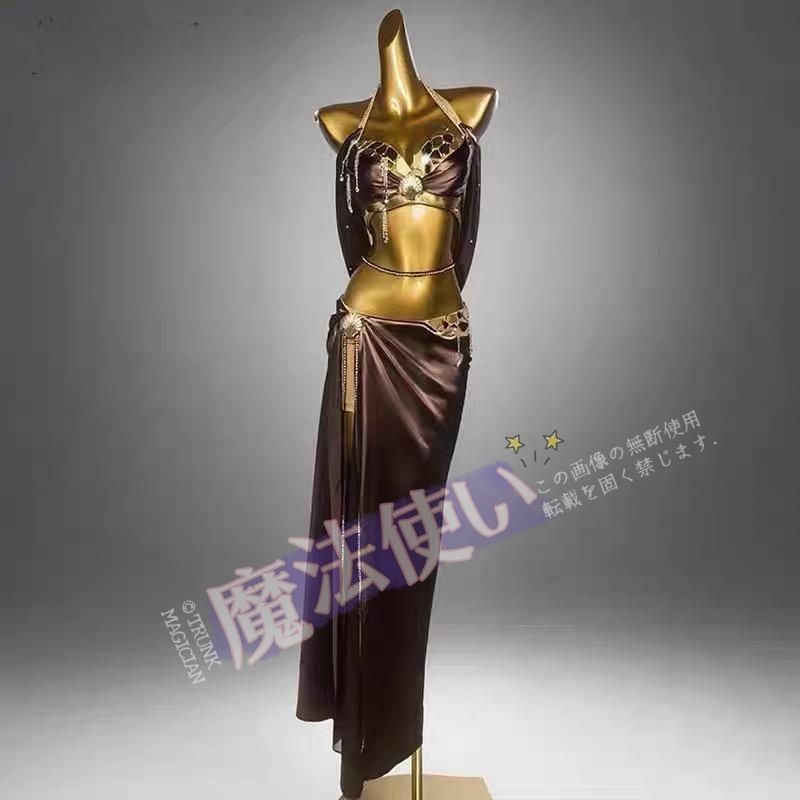 背中綺麗 ベリーダンス衣装 トップスブラ スカート 光沢 オーダーメイド ブラウン M/L CWF74P274