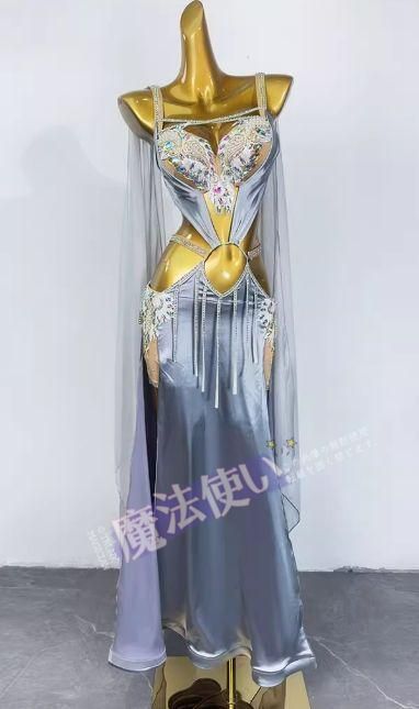 ベリーダンス オリエンタル衣装 シルバー セットアップ オーダーメイド CWF74P398