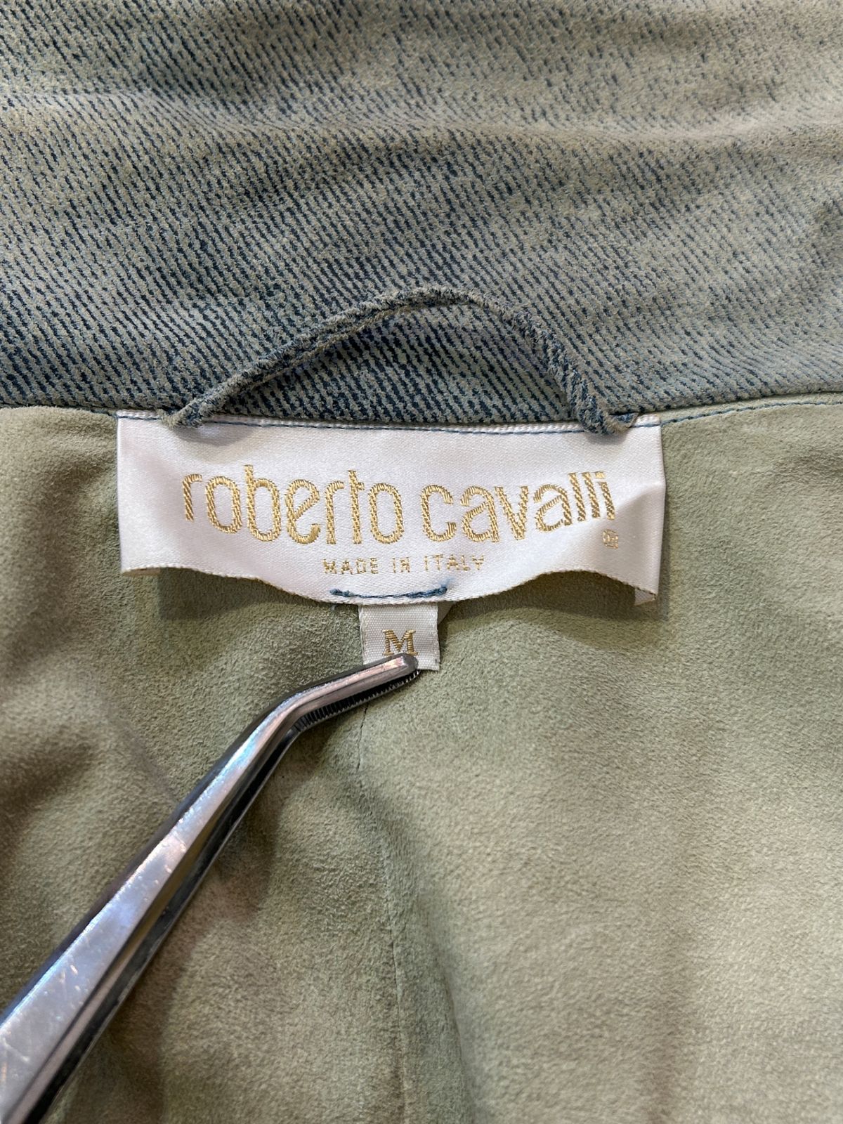 roberto cavalli ロベルトカヴァリデニジャケット　イタリア製 Roberto Cavalli 44(M) 本革 デニム風レザージャケット ロベルト